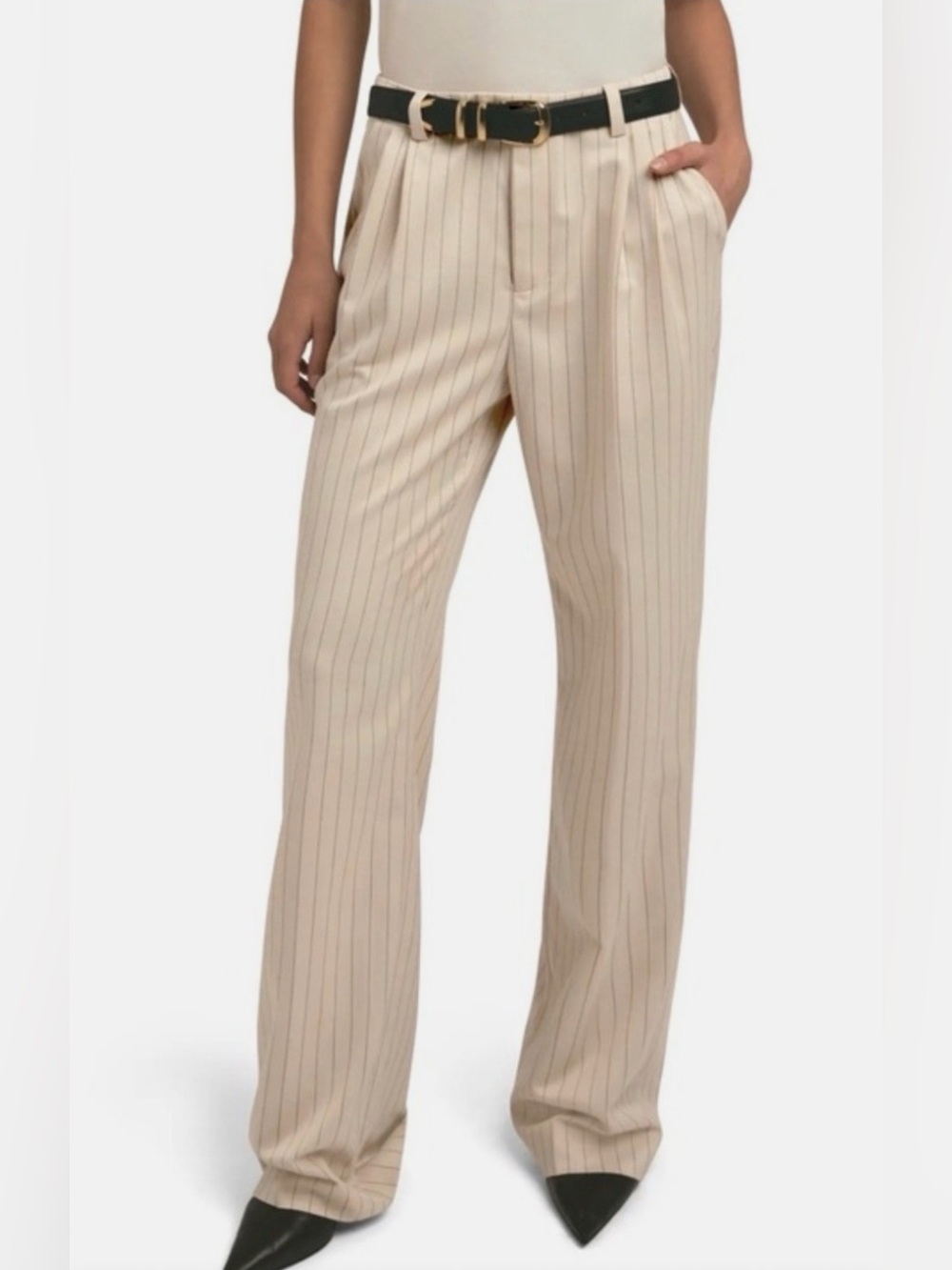 FAVORITE DAUGHTER THE DREAM FAVORITE PINSTRIPE WIDE LEG CREAM PANTS SIZE 16 NWT